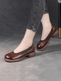 Thumbnail for Chaussures décontractées d'été à talons bas en cuir véritable pour femmes