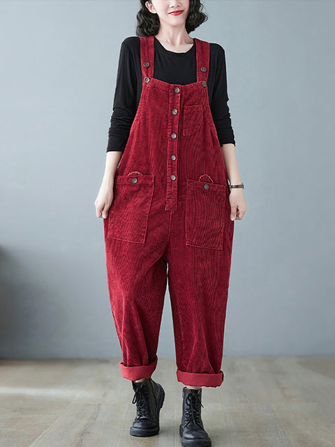 Plus Size Dame Vintage Solid Corduroy Jumpsuits