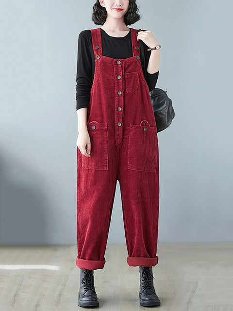 Plus Size Dame Vintage Solid Corduroy Jumpsuits