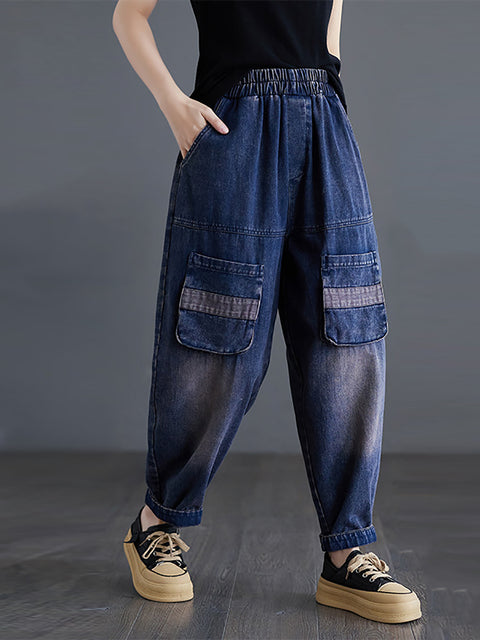 Pantaloni casual din denim spălat cu îmbinare de primăvară