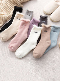 Thumbnail for 5 Pairs Women Winter Solid Cotton Fleece-lined Socks