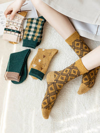 Thumbnail for 5 Pairs Women Winter Wool Jacquard Socks