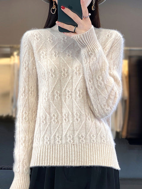 Damen Herbst Lässiger Streifen O-Ausschnitt Wollstrickpullover