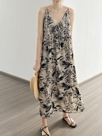 Thumbnail for Women Summer Artsy Floral Ink-print Vest Dress