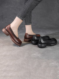 Thumbnail for Chaussures décontractées d'été à talons bas en cuir véritable pour femmes