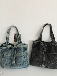 Thumbnail for Women Vintage Solid Pocket Denim Handbag Shoulder Bag