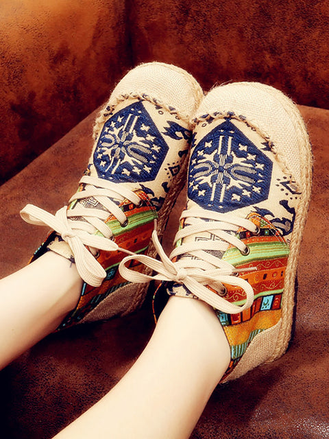 Women Ethnic Spliced Linen Embroidery Shoes