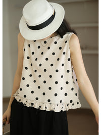 Thumbnail for Plus Size Women Casual Dot Lacework Hem Loose Cotton Vest