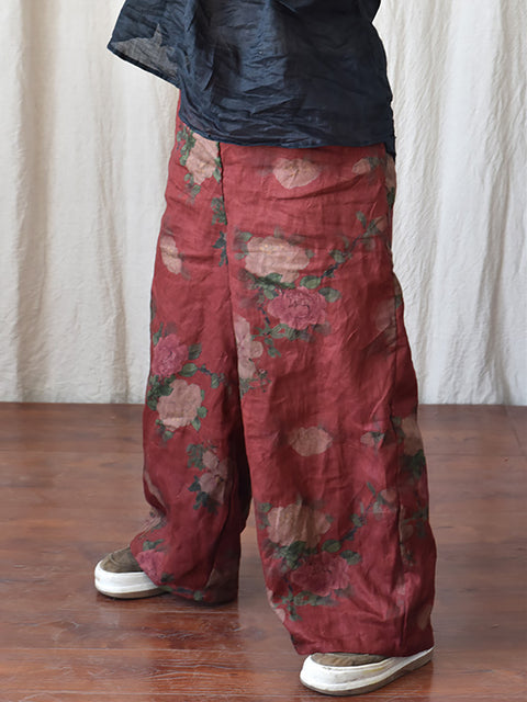 Pantaloni a gamba larga primaverili floreali vintage da donna