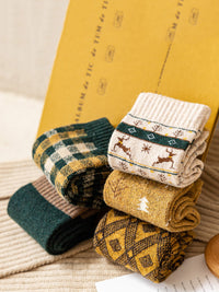 Thumbnail for 5 Pairs Women Winter Wool Jacquard Socks