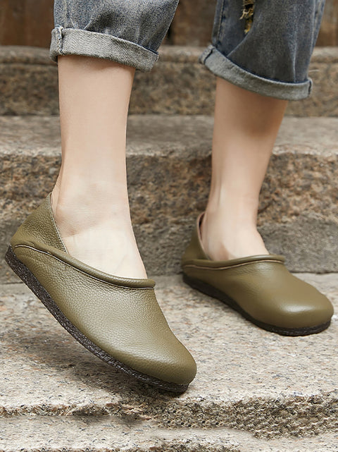 Kvinnor Sommar Casual Solid Läder Splits Flat Shoes