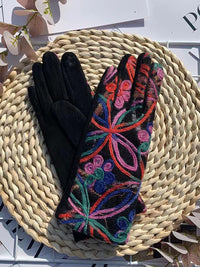 Thumbnail for Women Ethnic Flower Embroidery Warm Cycling Gloves