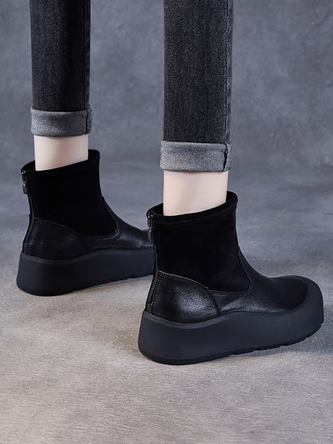 Women Winter Genuine Leather Platform Ankle Boots