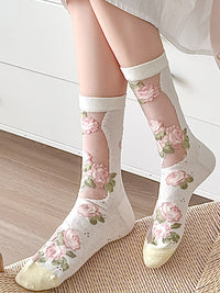 Thumbnail for 3 Pairs Women Elegant Flower Lace Spliced Thin Socks