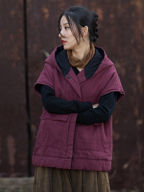 Chaleco con capucha y relleno sólido de invierno para mujer