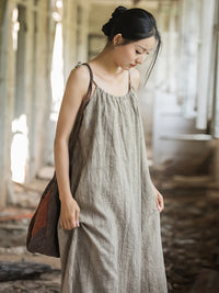 Thumbnail for Plus Size Women Summer Vintage Solid Loose Vest Dress