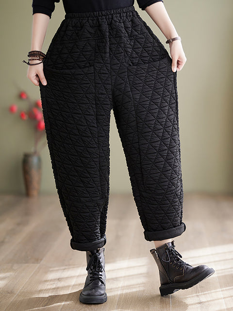 Dame Vinter Solid Cotton Loosee Polstret Harem Pants