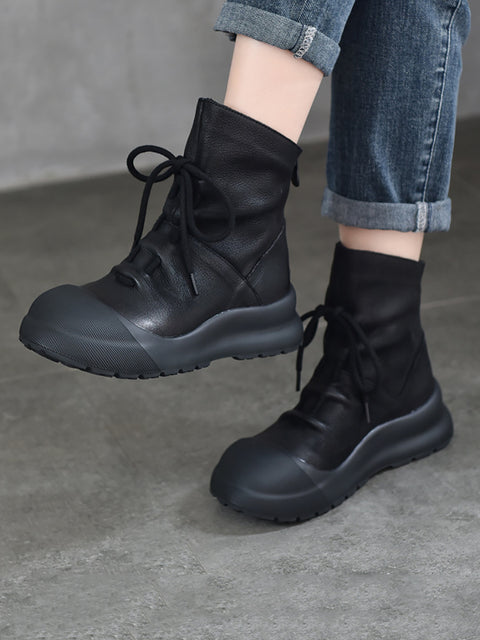 Bottes Martin à talon moyen en cuir véritable pour femmes