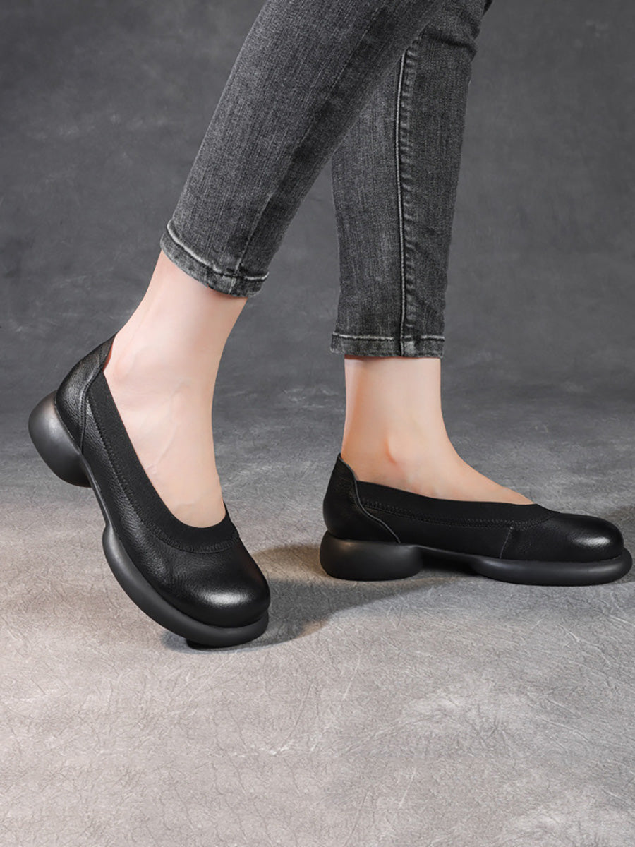 Chaussures décontractées d'été à talons bas en cuir véritable pour femmes