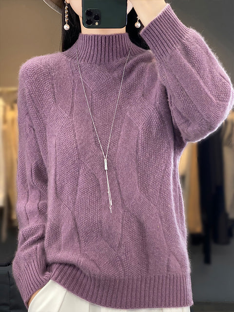 Pull en laine à col rond et rayures pour femme, décontracté, automne