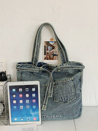 Thumbnail for Women Vintage Solid Pocket Denim Handbag Shoulder Bag