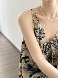 Thumbnail for Women Summer Artsy Floral Ink-print Vest Dress