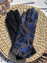 Thumbnail for Women Ethnic Flower Embroidery Warm Cycling Gloves