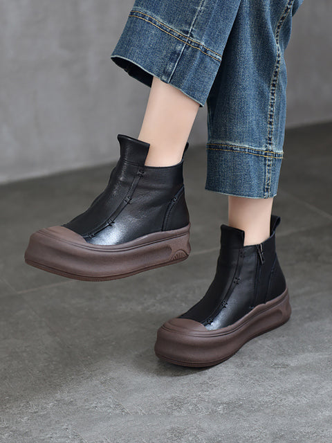 Bottes d'hiver à talons mi-hauts en cuir véritable pour femmes