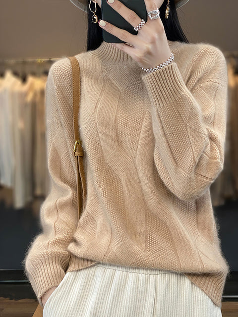 Maglione in maglia di lana con scollo a V e righe casual autunnali da donna