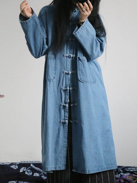 Kvinnor Höst Casual Solid Pocket Denim Shirt Coat