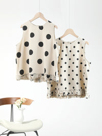 Thumbnail for Plus Size Women Casual Dot Lacework Hem Loose Cotton Vest