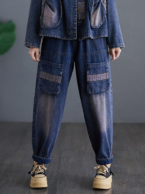 Pantaloni casual din denim spălat cu îmbinare de primăvară