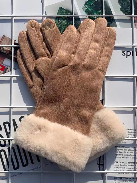 Gants coupe-vent en daim chauds et pelucheux pour femmes