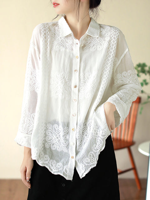 Kvinner Sommer Artsy Brodery Shirt