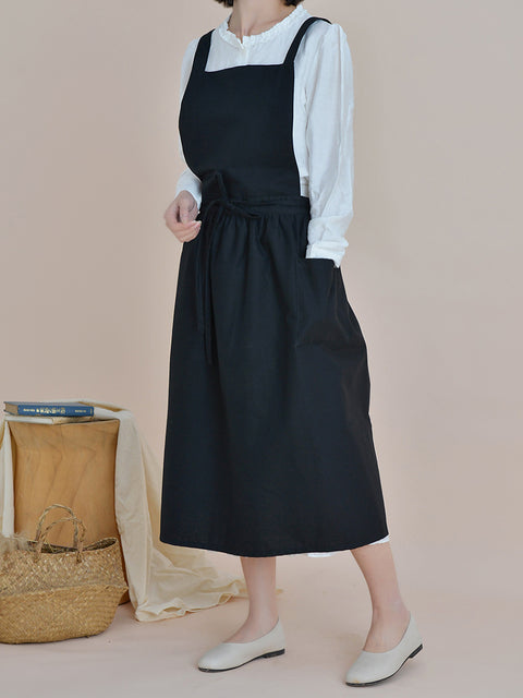 Kvenna frjálslegur Solid Summer Cotton Apron Dress