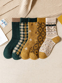 Thumbnail for 5 Pairs Women Winter Wool Jacquard Socks