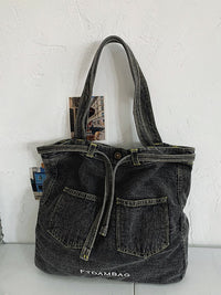 Thumbnail for Women Vintage Solid Pocket Denim Handbag Shoulder Bag