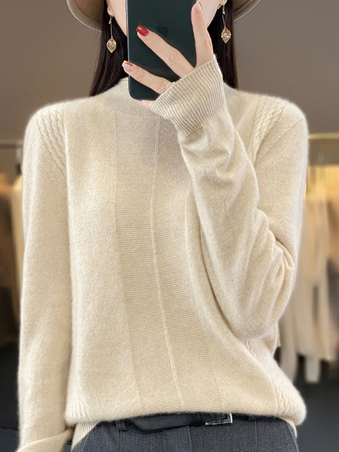 Damen Herbst Lässiger Streifen O-Ausschnitt Wollstrickpullover