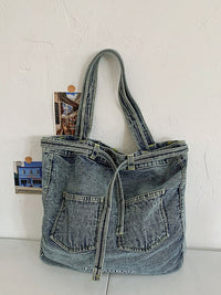 Thumbnail for Women Vintage Solid Pocket Denim Handbag Shoulder Bag