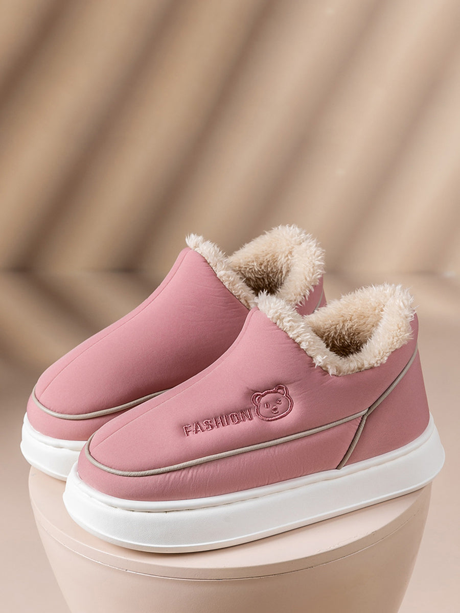 Couple Solid Fleece-lined Indoor Platform Shoes