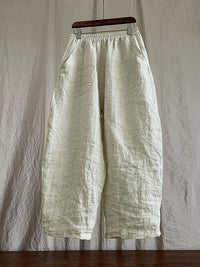 Thumbnail for Plus Size Women Casual Solid Loose Elastic Waist Linen Pants