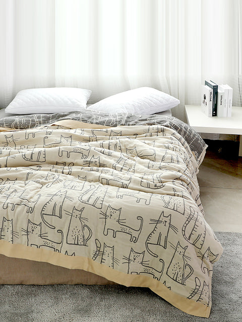 Four Seasons Gaas Handdoekdeken Bamboe Katoenen Deken Student Comfortabel Quilt