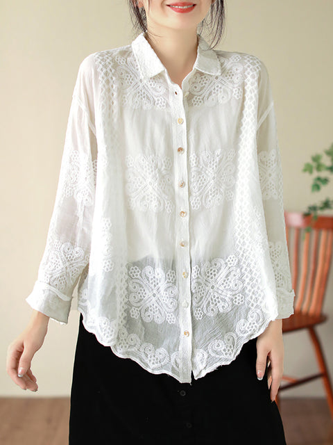 Kvinner Sommer Artsy Brodery Shirt