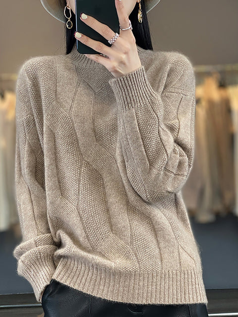 Damen Herbst Lässiger Streifen O-Ausschnitt Wollstrickpullover