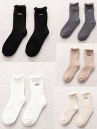 Thumbnail for 5 Pairs Women Winter Solid Cotton Fleece-lined Socks