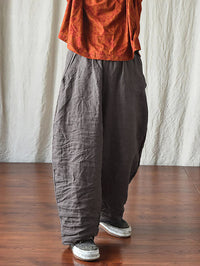 Thumbnail for Plus Size Women Casual Solid Loose Elastic Waist Linen Pants