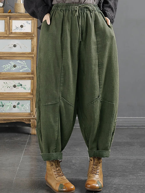 Plus Size Dame Retro Solid Vinter Harem Pants