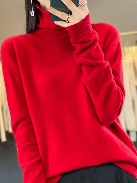 Women Autumn Turtleneck 100%Wool Soft Solid Sweater