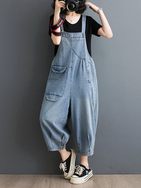 Dames Zomer Effen Casual Losse Denim Jumpsuits