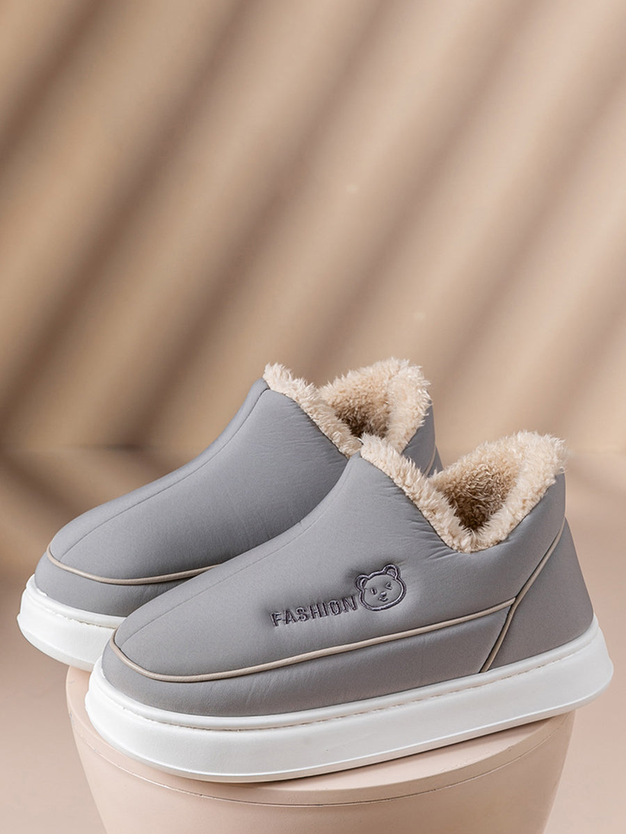 Couple Solid Fleece-lined Indoor Platform Shoes